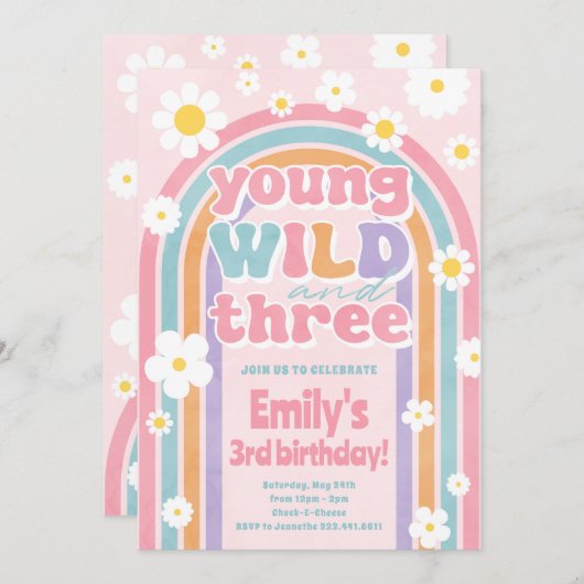 Young Wild Three Uitnodiging voor 3e verjaardagsfe (Voorkant / Achterkant)