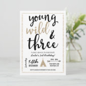 Young Wild & Three Uitnodiging - Zwart & Goud (Staand voorkant)