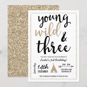 Young Wild & Three Uitnodiging - Zwart & Goud