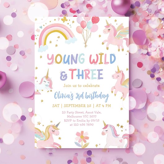 Young Wild & Three Unicorn 3de verjaardag Kaart