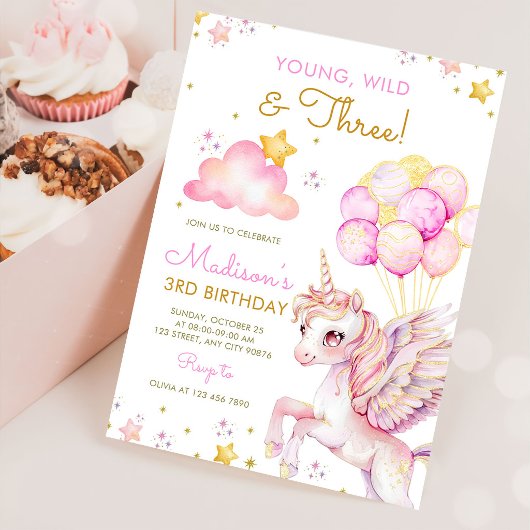 Young Wild & Three Unicorn 3de verjaardag Kaart