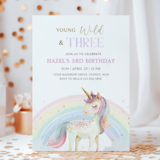 Young Wild & Three Unicorn Rainbow 3rd Birthday Kaart