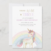 Young Wild & Three Unicorn Rainbow 3rd Birthday Kaart (Voorkant)