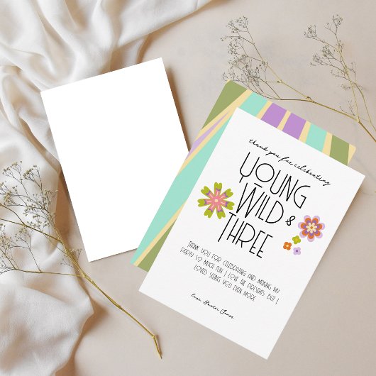 Young, Wild & Three | Verjaardags Thank You Kaart