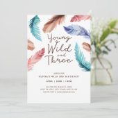 Young Wild & Three Waterverf Boho Feathers Kaart (Staand voorkant)