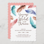 Young Wild & Three Waterverf Boho Feathers Kaart (Voorkant / Achterkant)