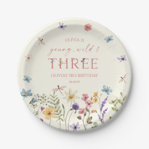 Young Wild & Three Wildflower 3de verjaardagsfeest Papieren Bordje