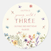 Young Wild & Three Wildflower 3de Verjaardagsfeest Ronde Sticker (Voorkant)
