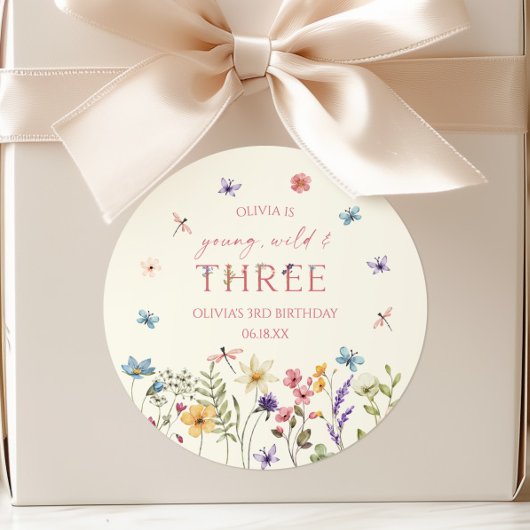 Young Wild & Three Wildflower 3de Verjaardagsfeest Ronde Sticker