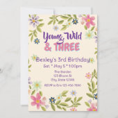 Young, Wild, & Three Wildflower, 3rd birthday Kaart (Voorkant)