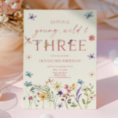 Young Wild & Three Wildflower 3rd Birthday Party Kaart