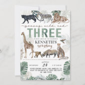 Young Wild & Three Zoo Animal Verjaardag Uitnodigi Kaart (Voorkant)