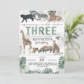 Young Wild & Three Zoo Animal Verjaardag Uitnodigi Kaart (Staand voorkant)