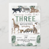 Young Wild & Three Zoo Animal Verjaardag Uitnodigi Kaart (Voorkant / Achterkant)