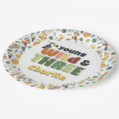 Young Wild Three Zoo Safari Dierenverjaardagsfeest Papieren Bordje (Gekanteld)