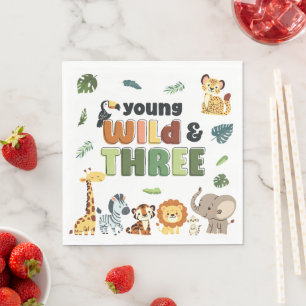 Young Wild Three Zoo Safari Dierenverjaardagsfeest Servet