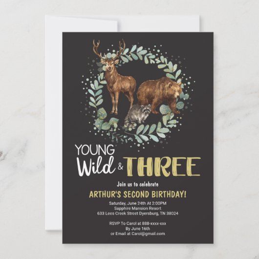 Young Wild Woodland Birthday Invitation Boys Aankondiging (Voorkant)