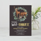 Young Wild Woodland Birthday Invitation Boys Aankondiging (Staand voorkant)