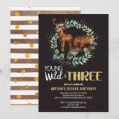 Young Wild Woodland Birthday Invitation Boys Aankondiging (Voorkant / Achterkant)