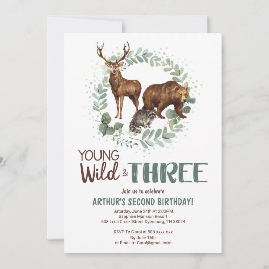 Young Wild Woodland Birthday Invitation Boys Aankondiging (Voorkant)