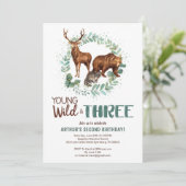 Young Wild Woodland Birthday Invitation Boys Aankondiging (Staand voorkant)