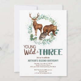 Young Wild Woodland Birthday Invitation Boys Aankondiging