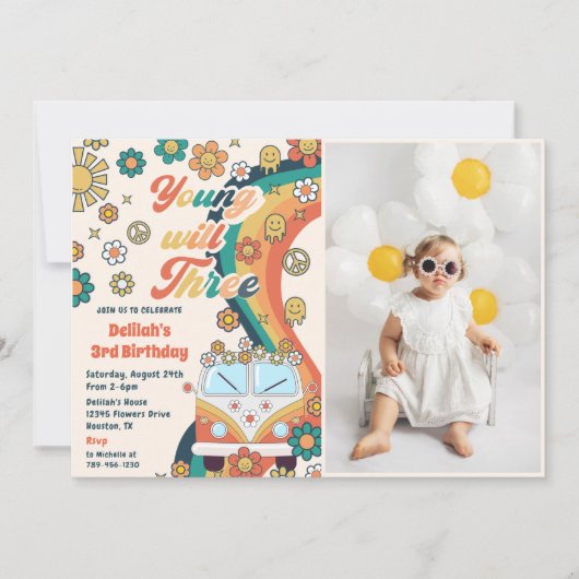 Young Will Drie Retro Bloemen 3e Verjaardagsfeest Kaart (Voorkant)