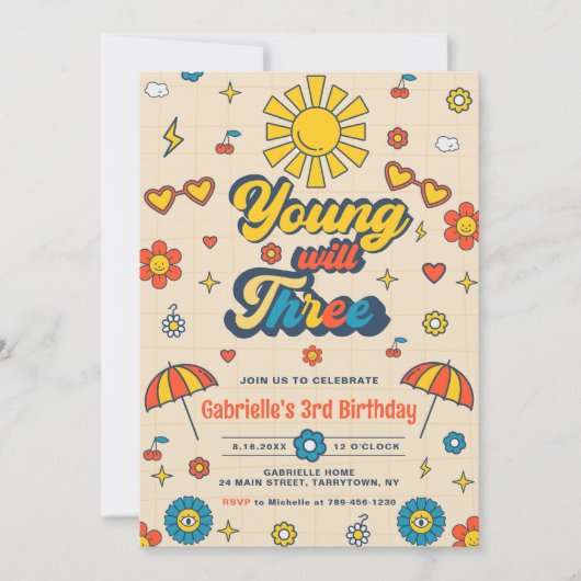 Young Will Drie Retro Daisy 3e Verjaardagsfeest Kaart (Voorkant)