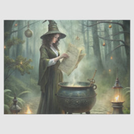 Young Witch in Mystical Forest Ritual Tissuepapier