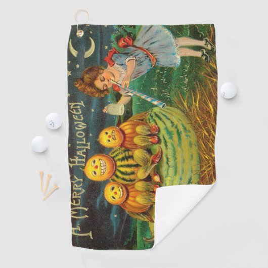 Young Witch's Brew: Pompoen Mannen op Magick Altar Golfhanddoek (Insitu)