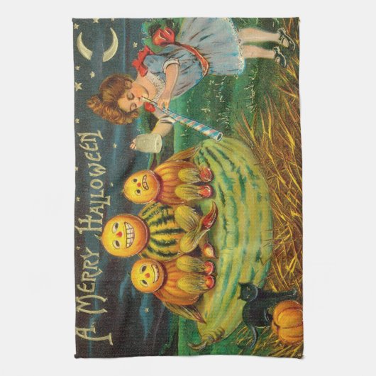 Young Witch's Brew: Pompoen Mannen op Magick Altar Theedoek (Verticaal)