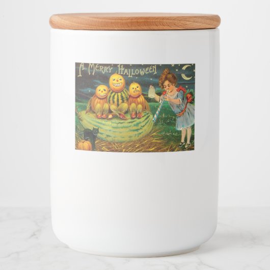 Young Witch's Brew: Pompoen Mannen op Magick Altar Voedselcontainer Etiket (Voorkant)