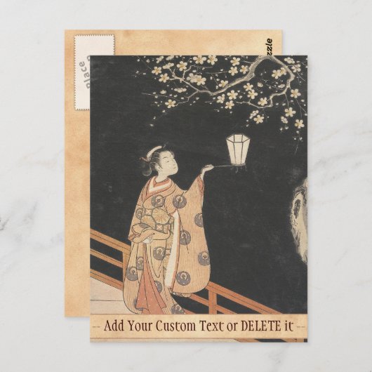 Young Woman Admming Plum Blossom at Night art Briefkaart (Voorkant / Achterkant)