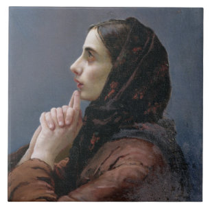 Young Woman at Prayer, 1879 (olie op doek) Tegeltje