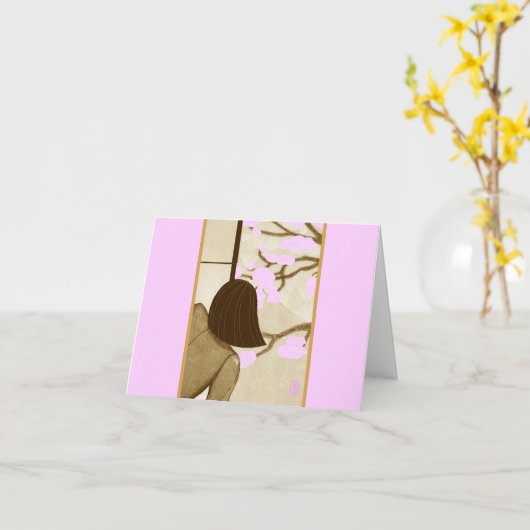 Young Woman at Shoji Screen SPRING Blank Note Kaart (Gele Bloem)