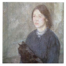 Young Woman Holding Black Cat (door Gwen John) Tegeltje