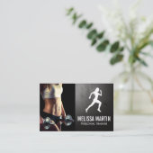 Young Woman Holding Dumbbells | Geschiktheid Logo Visitekaartje (Staand voorkant)