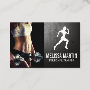 Young Woman Holding Dumbbells   Geschiktheid Logo Visitekaartje