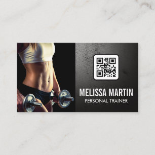 Young Woman Holding Dumbbells   QR-code Visitekaartje