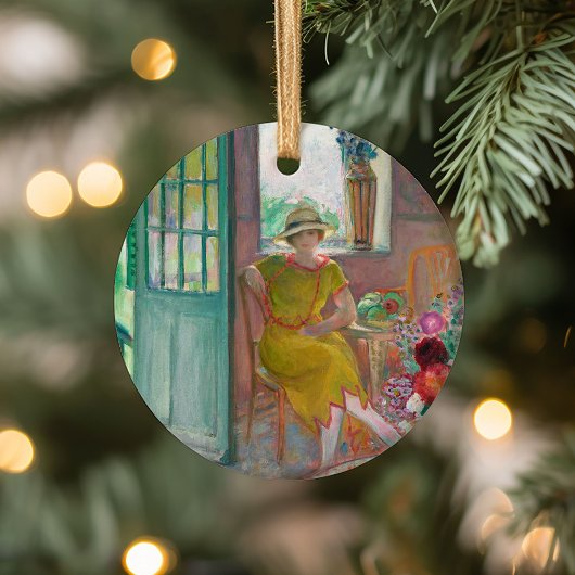 Young Woman in a Flowery Interior | Henri Lebasque Keramisch Ornament