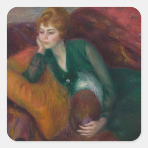 Young Woman in Green, William James Glackens Vierkante Sticker