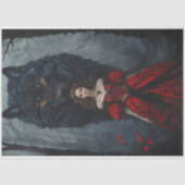 Young Woman In Red Gown With Black Wolf Guardian Tissuepapier (Voorkant)