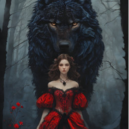 Young Woman In Red Gown With Black Wolf Guardian Tissuepapier