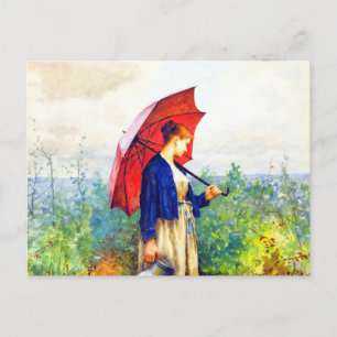 Young Woman Knitting van Daniel Ridgway Knight Briefkaart