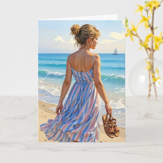 Young Woman On the Beach Kaart (Gele Bloem)