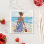 Young Woman On the Beach Looking At Sailboats Servet (Insitu)