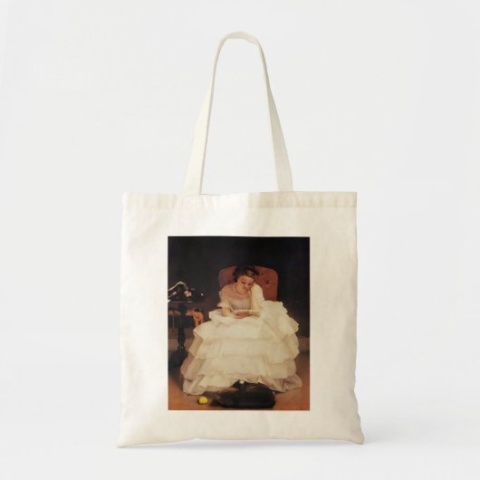 Young Woman Reading Painting Tote Bag (Voorkant)