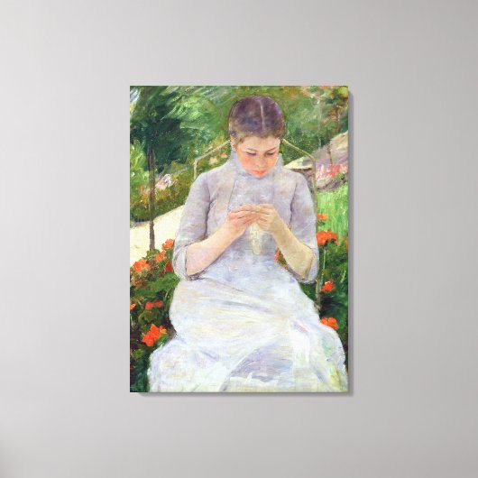 Young Woman Sewing in the tuin, c.1880-82 Canvas Afdruk (Voorkant)