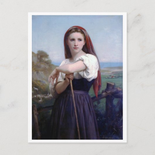 Young Woman Shepherdess, Bouguereau Briefkaart (Voorkant)