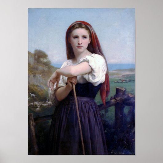 Young Woman Shepherdess, Bouguereau Poster (Voorkant)